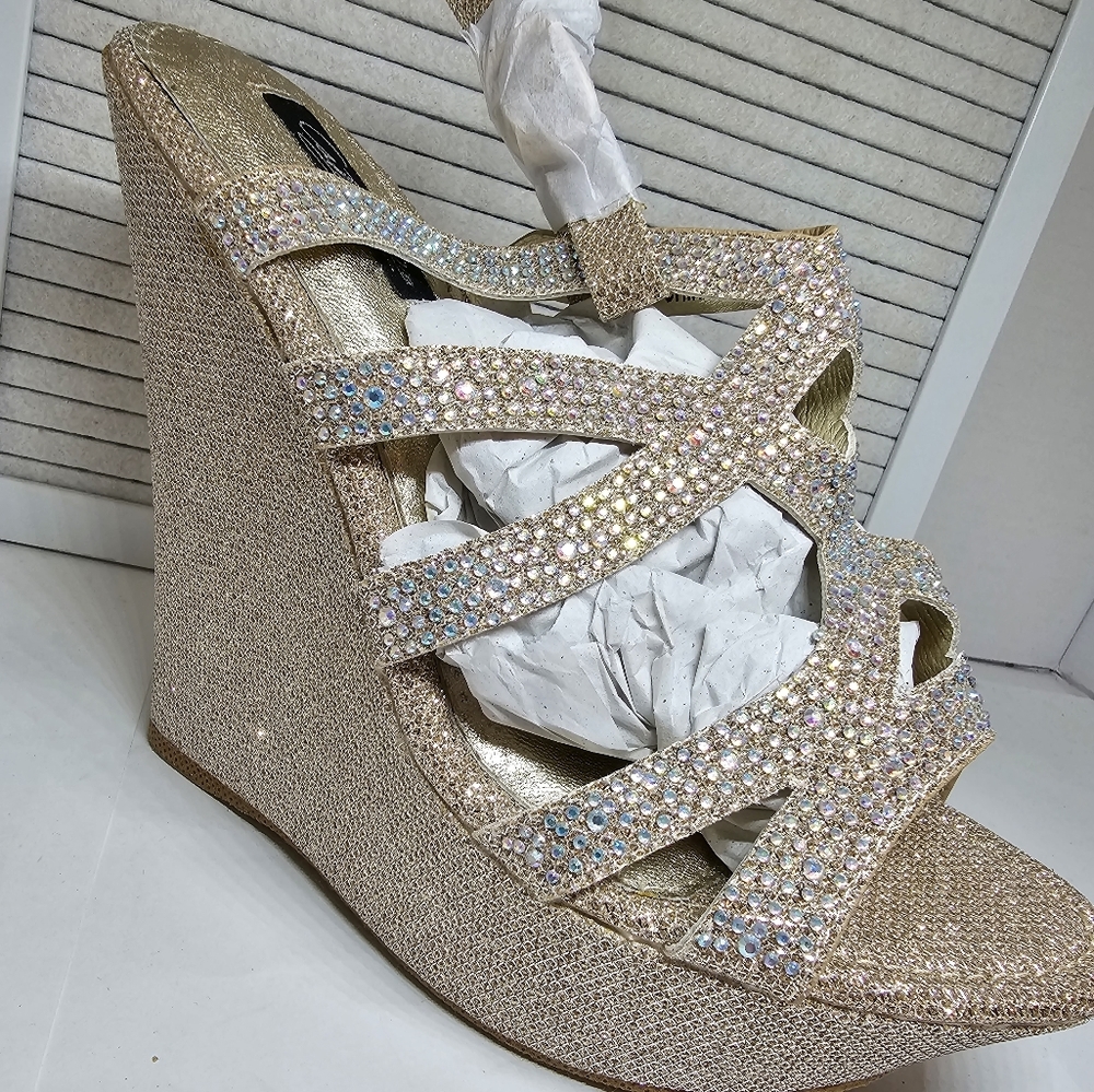 Cathy Din: Dahlia Wedges | Rhinestoned Straps- Blinged Out!!! NWT!! - Picture 5 of 12